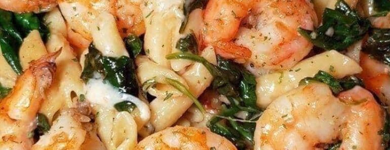 Cheese Shrimp Penne Pasta & Spinach